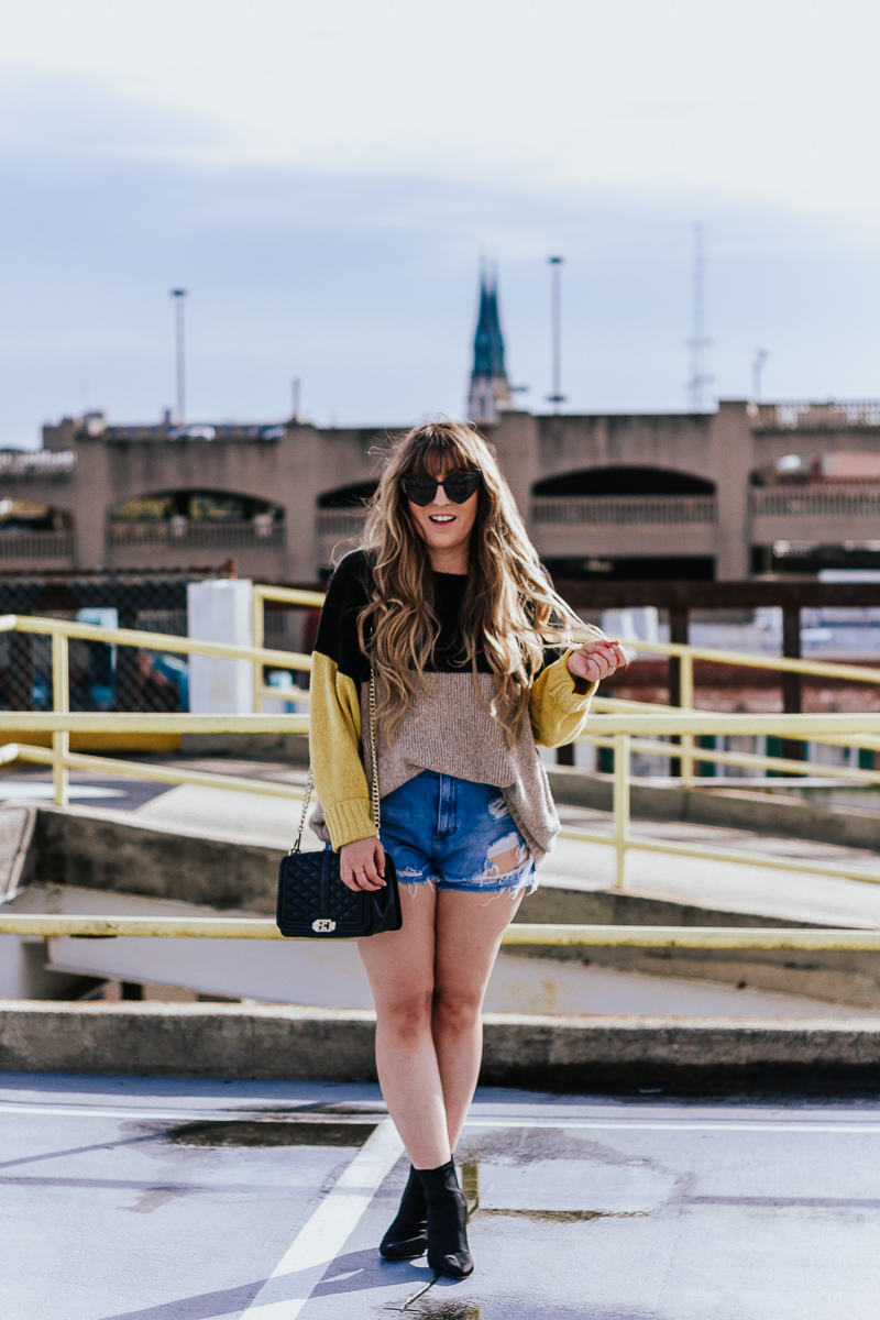 Spring Outfit Idea- jean shorts + sweaters-5