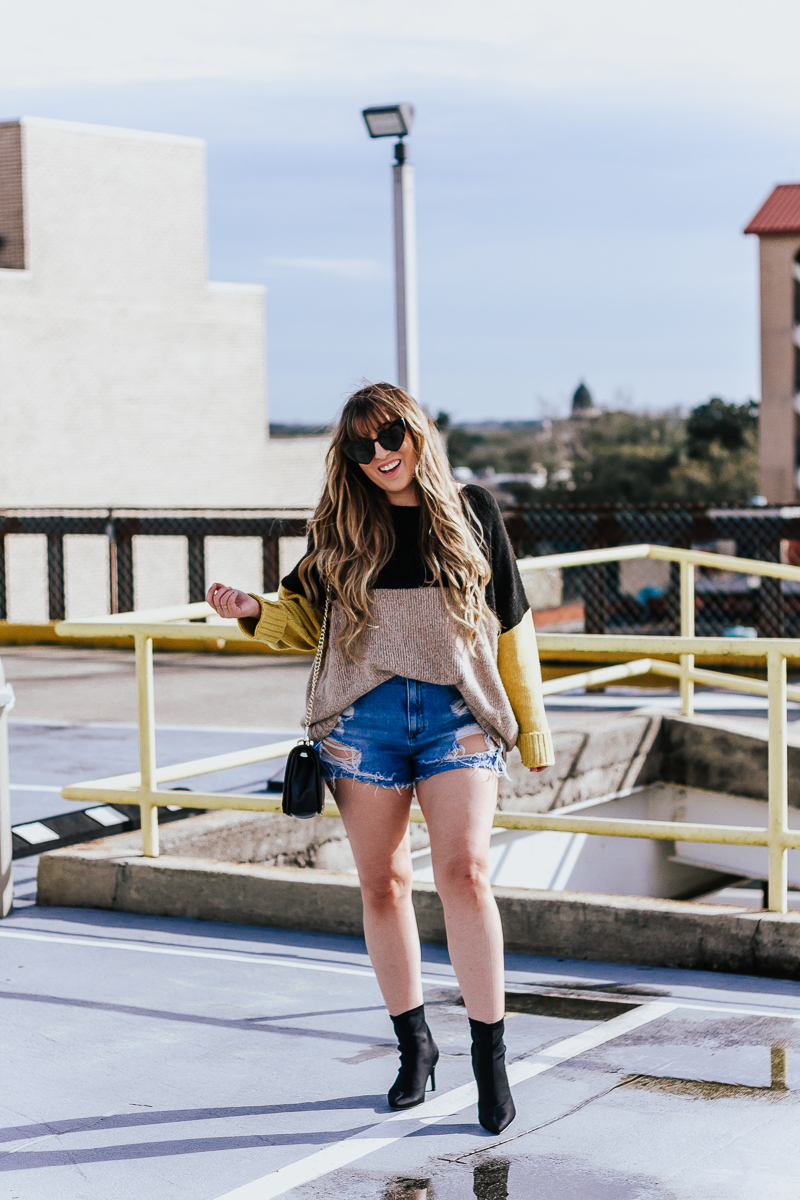 Spring Outfit Idea- jean shorts + sweaters-6