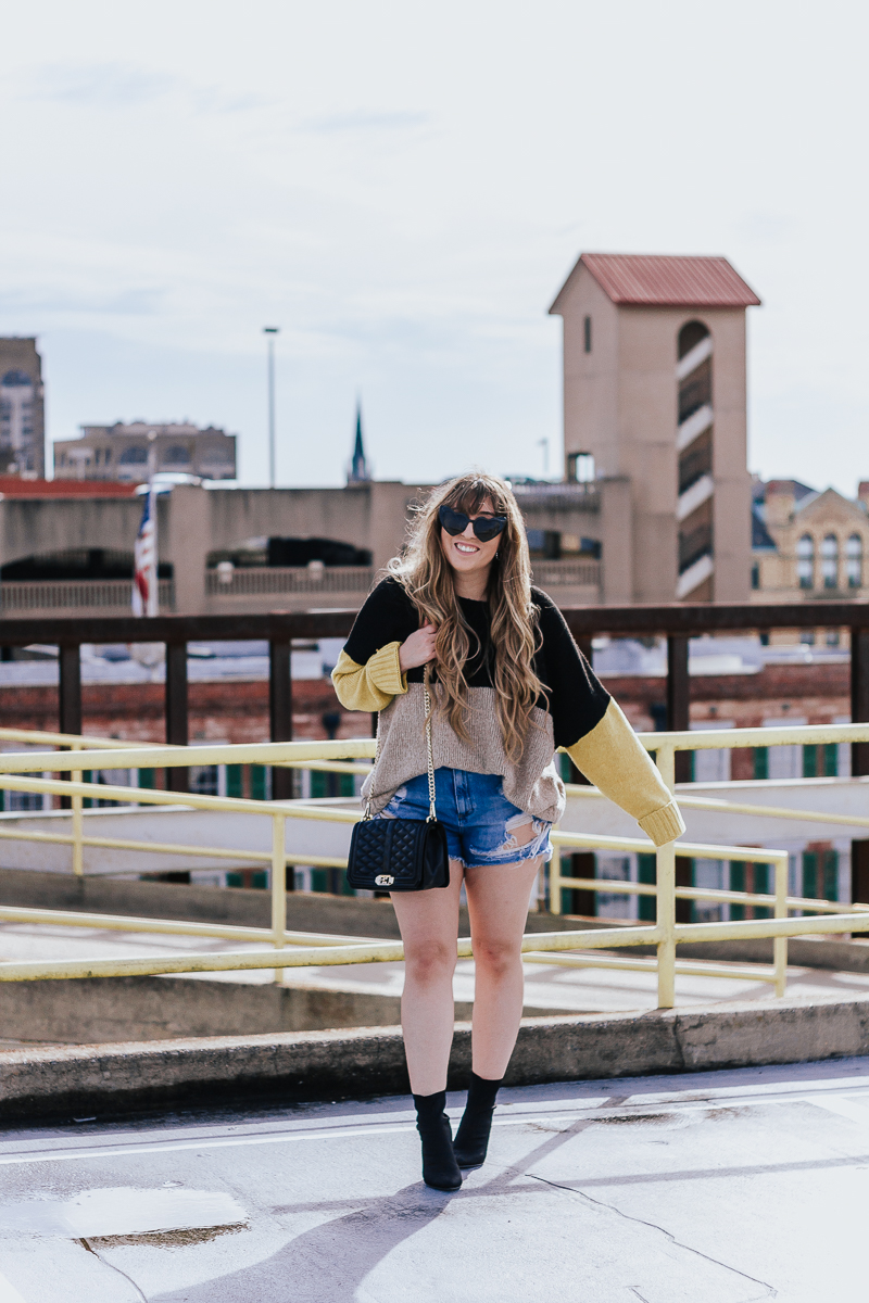 Spring Outfit Idea- jean shorts + sweaters