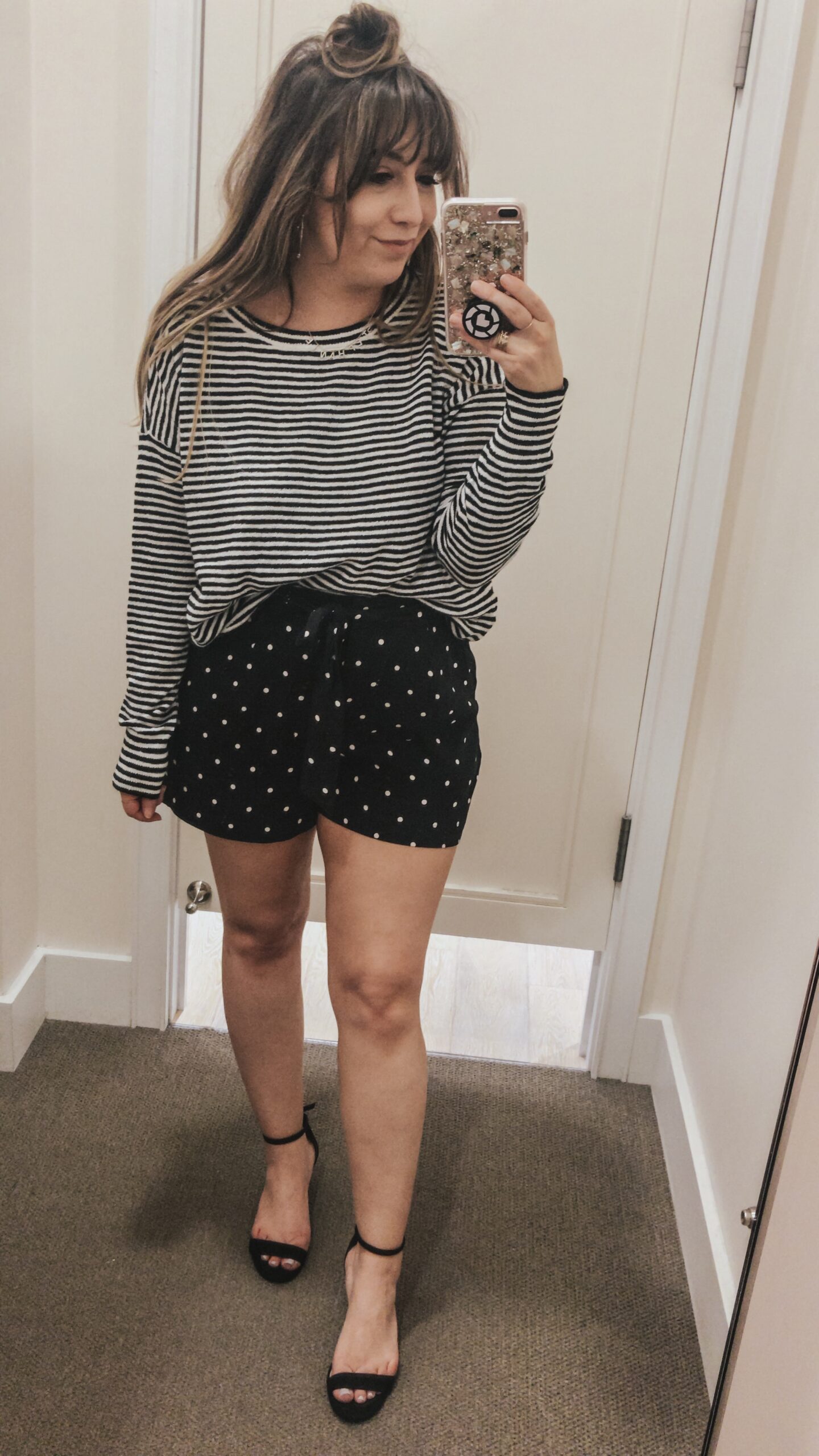 LOFT Spring - striped sweater and polka dot shorts