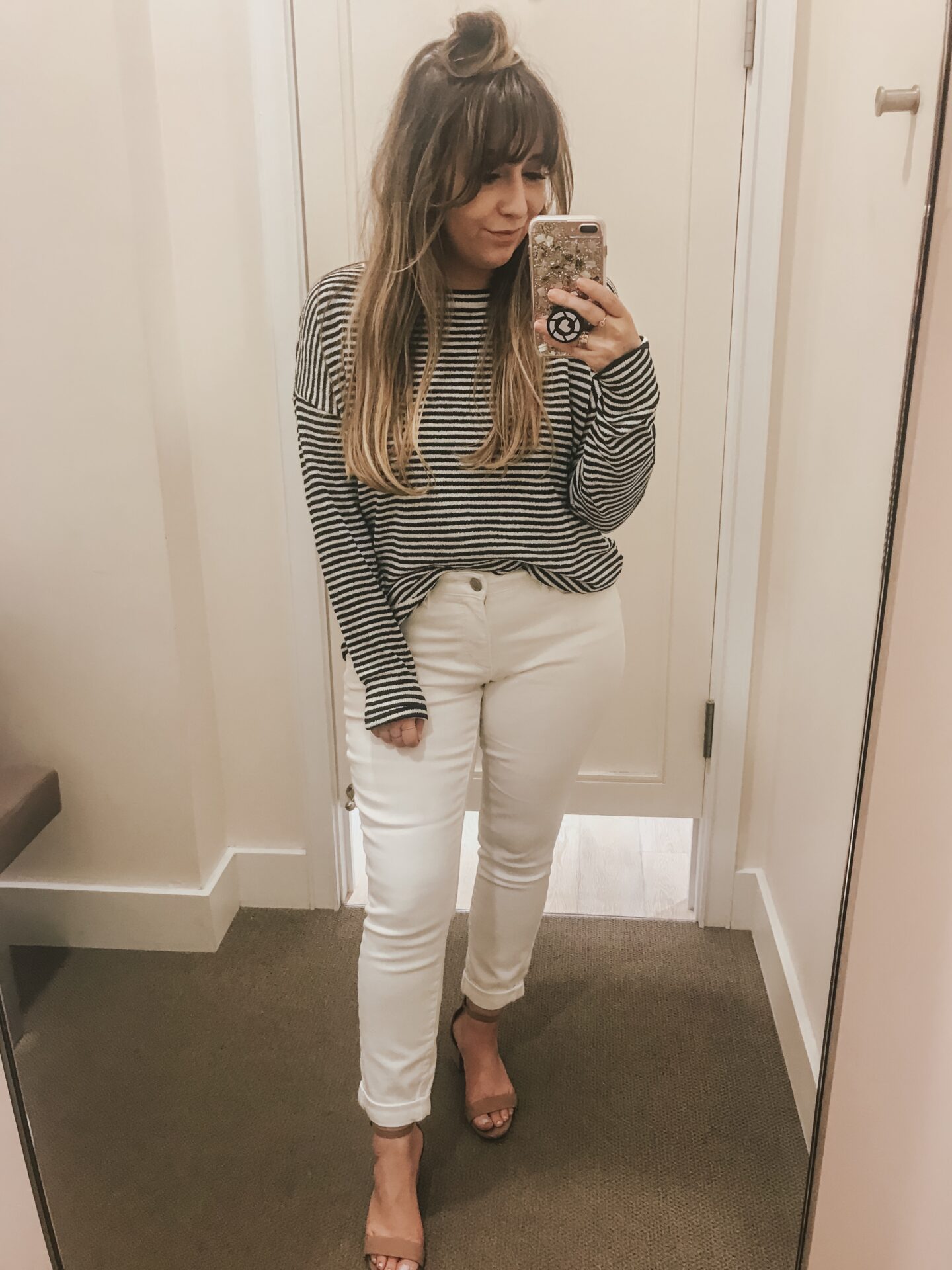 LOFT Spring - Striped sweater and white jeans