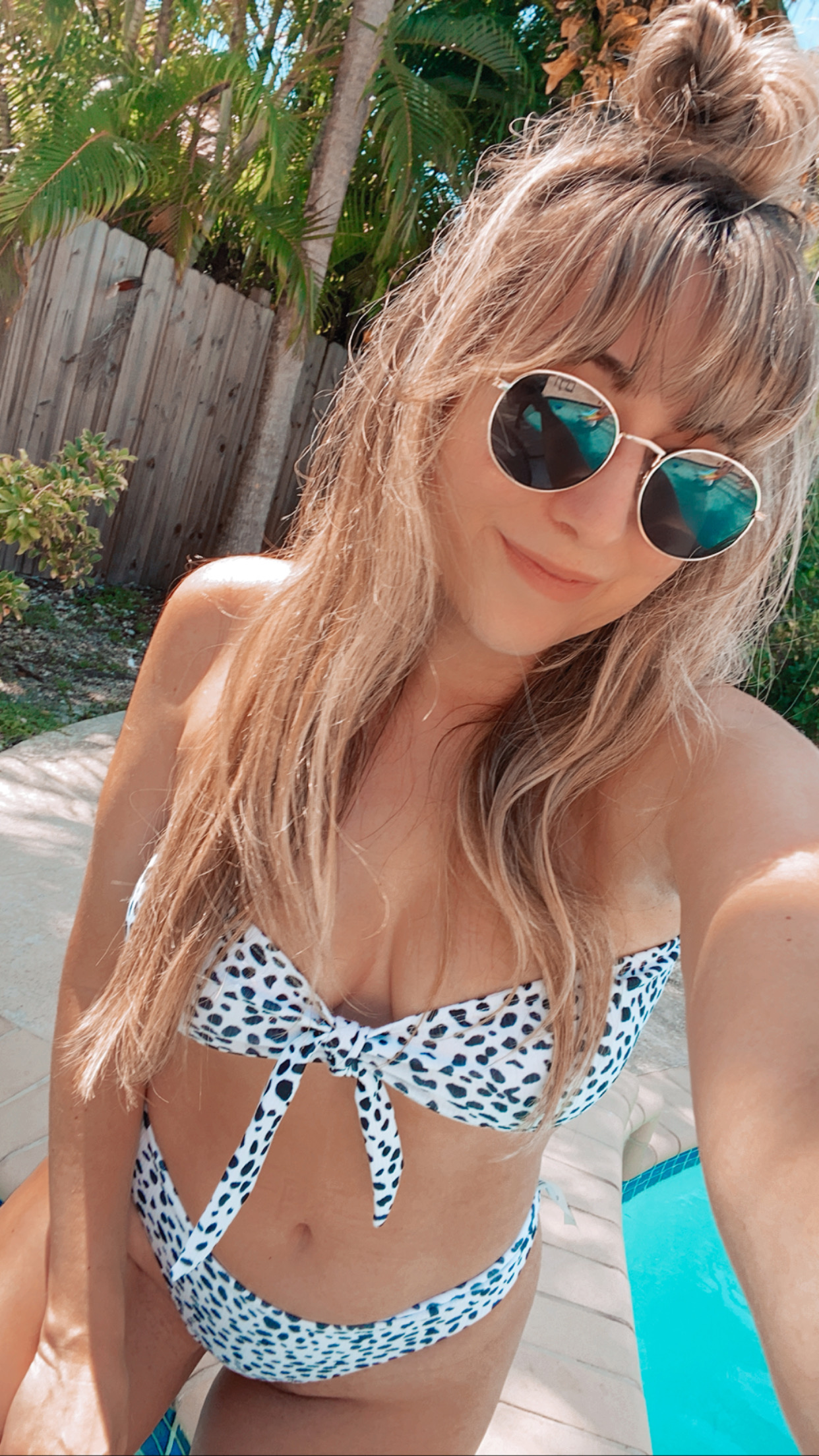 Amazon sunglasses and dalmatian print bikini