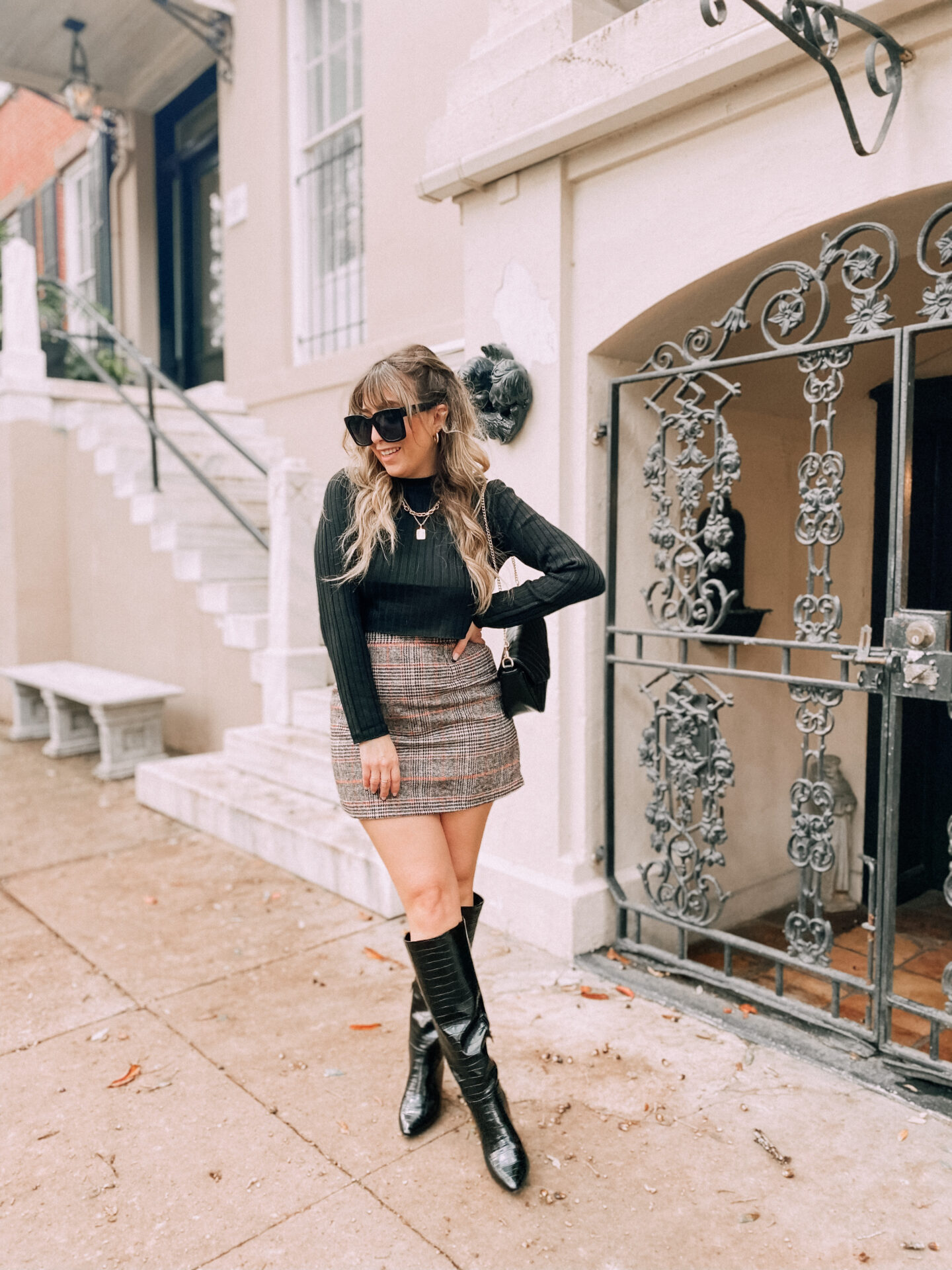 plaid skirt boots