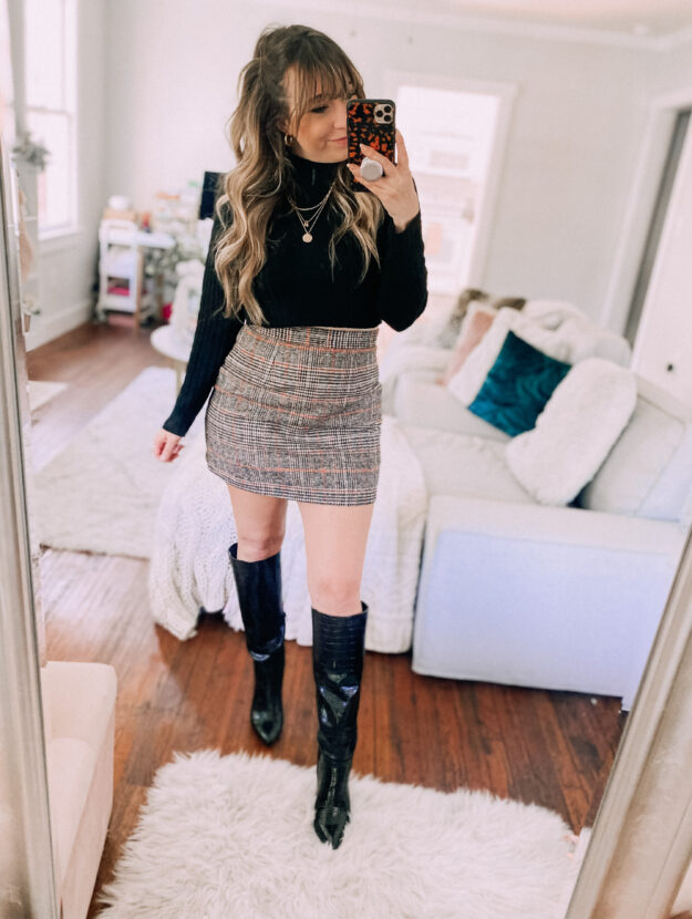 Amazon plaid skirt outfit idea