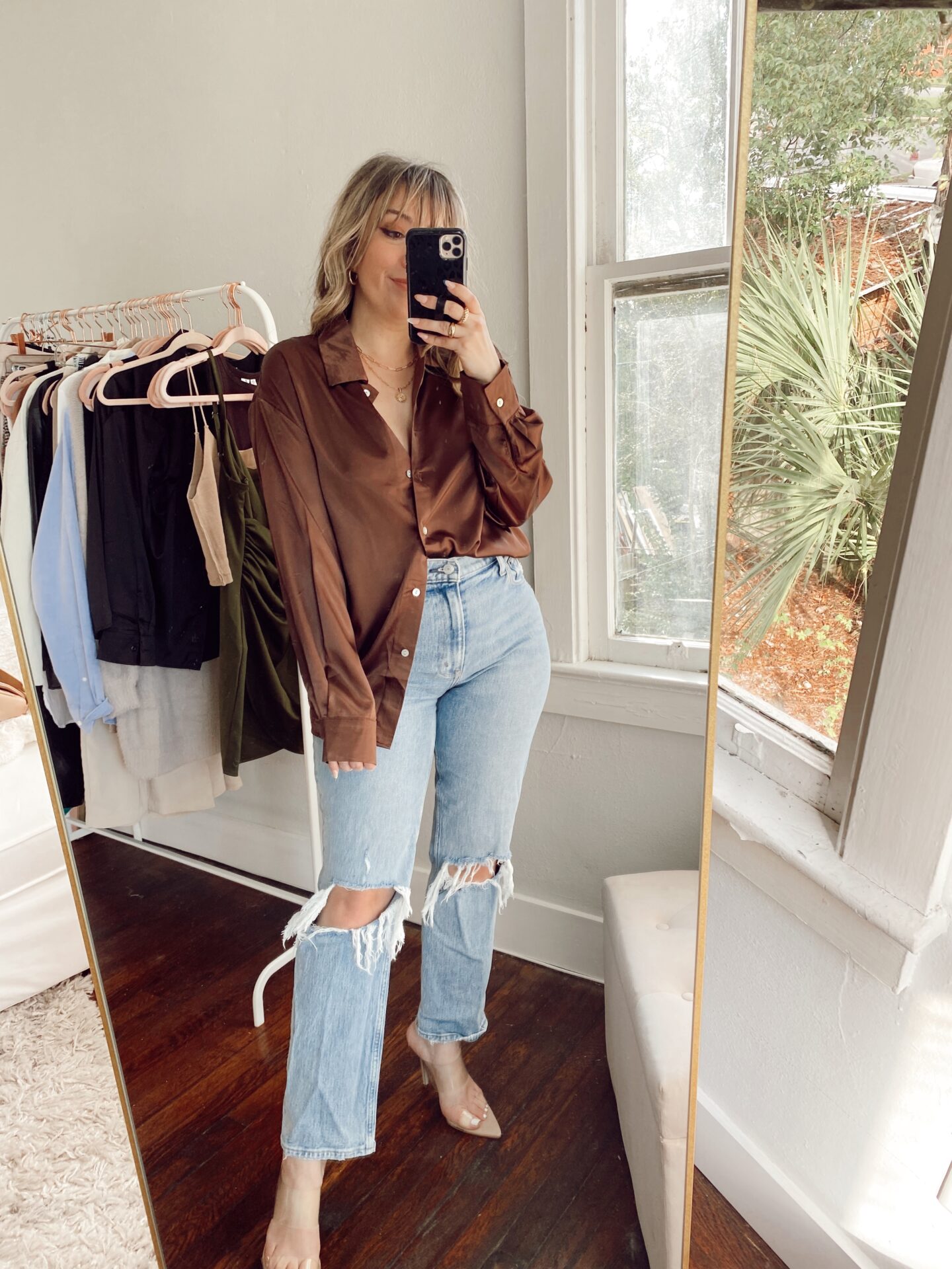 Amazon fall fashion haul - brown silk blouse